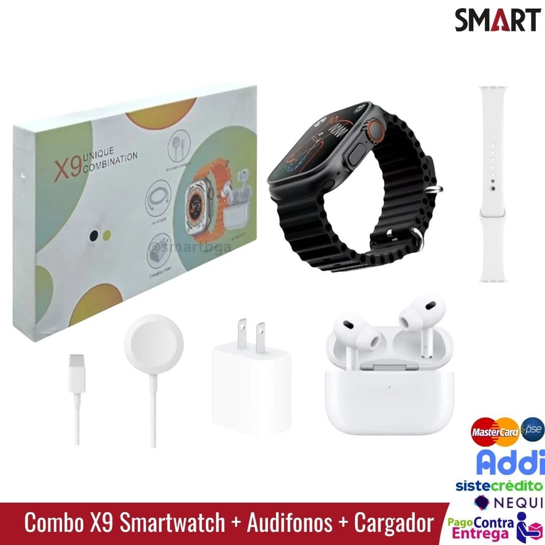Combo Reloj inteligente AA + Audifonos Inalambricos Pro AA + Cargador completo Lighting - foto 1